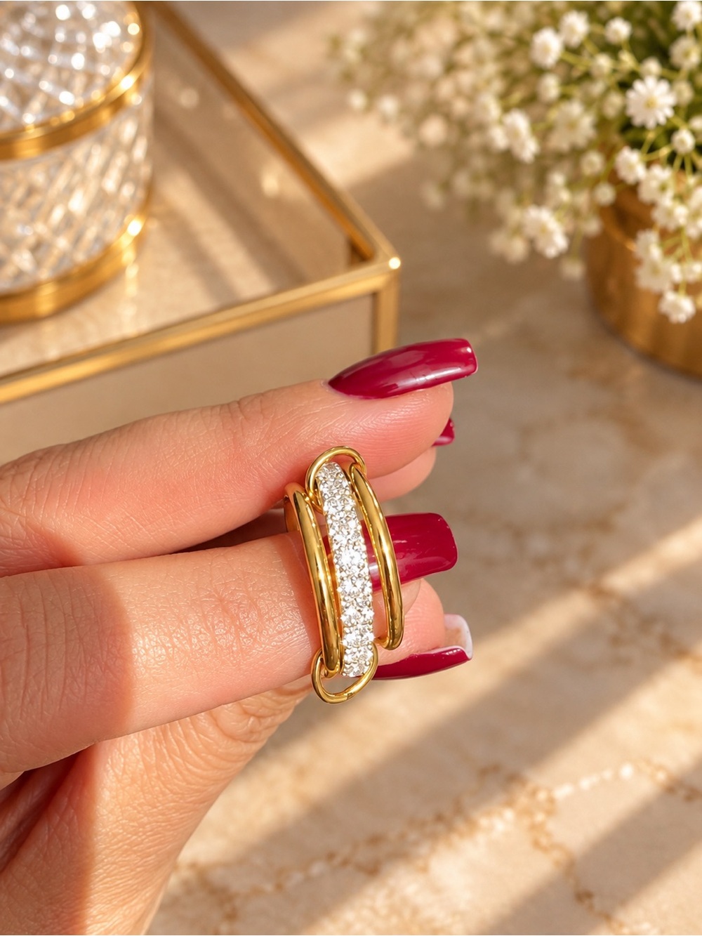 Gold and Crystal Pavé Hoop Ring